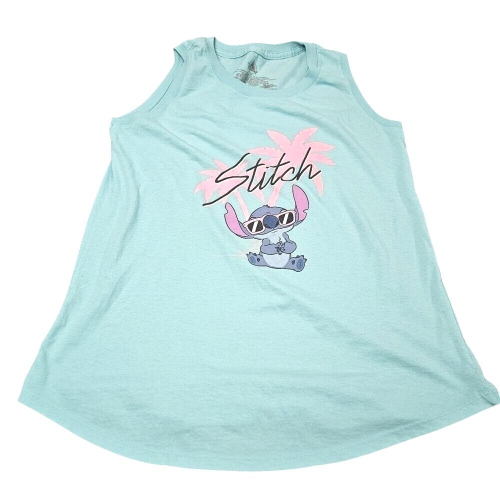 Disney Stitch Tank Top Womens M Teal Pink Graphic Sleeveless Colorful Pastel